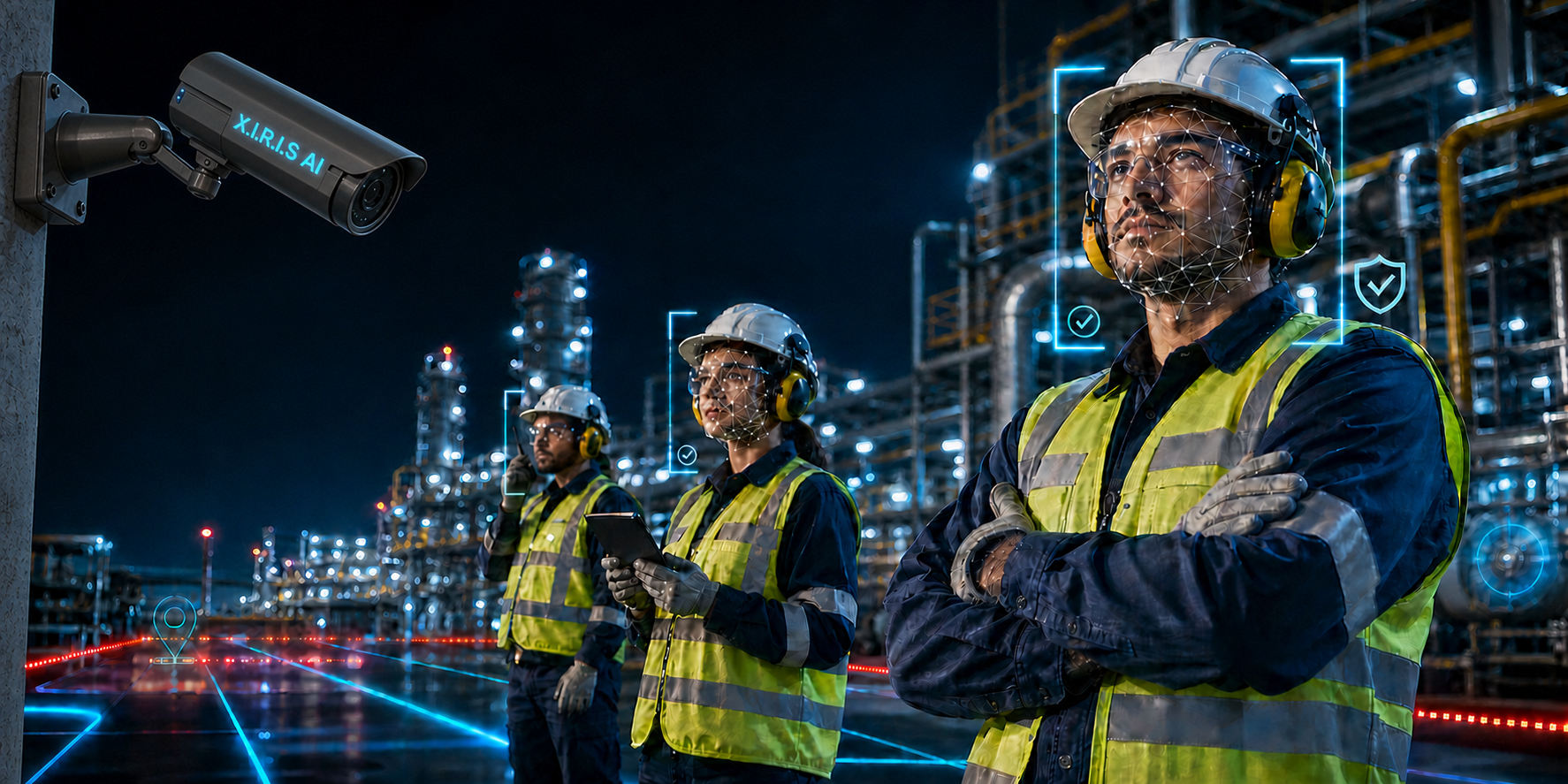 Cámara X.I.R.I.S. supervisando operarios industriales mediante inteligencia artificial